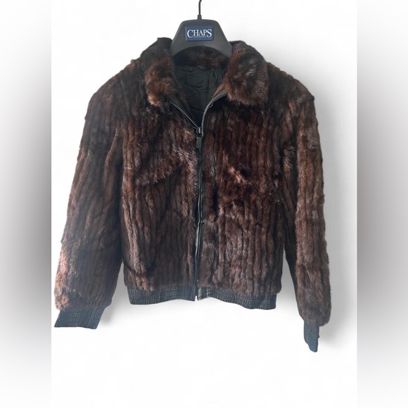 Scandinavian mink Jackets & Blazers - Vintage Scandinavian Mink Fur Bomber Jacket Brown Zip Leather Waist S/M